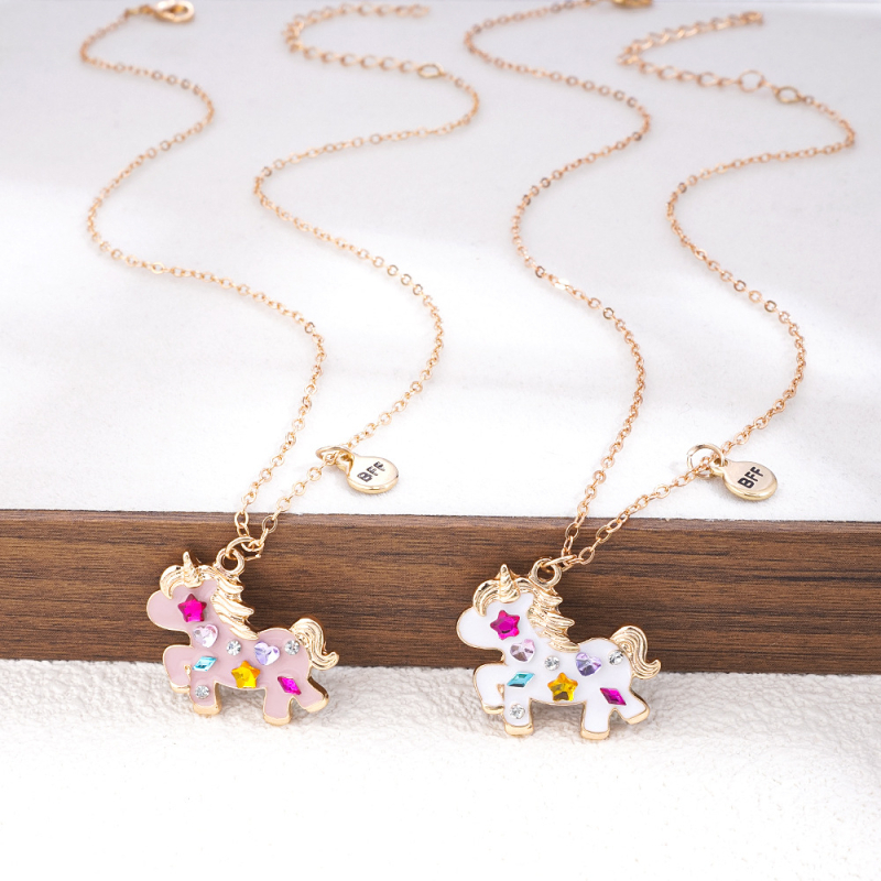 Ogrlica od legure, oblik jednorog-pegaz, tehnika kapanja ulja, standardni lanac, težina 5,7 g