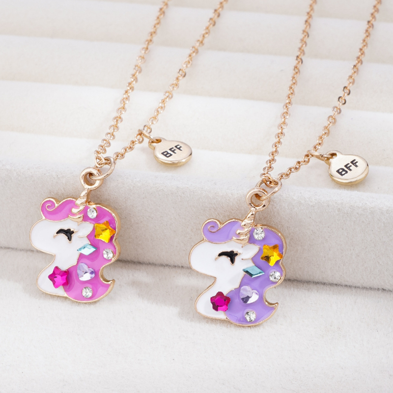 Ogrlica od legure, oblik jednorog-pegaz, tehnika kapanja ulja, standardni lanac, težina 5,7 g