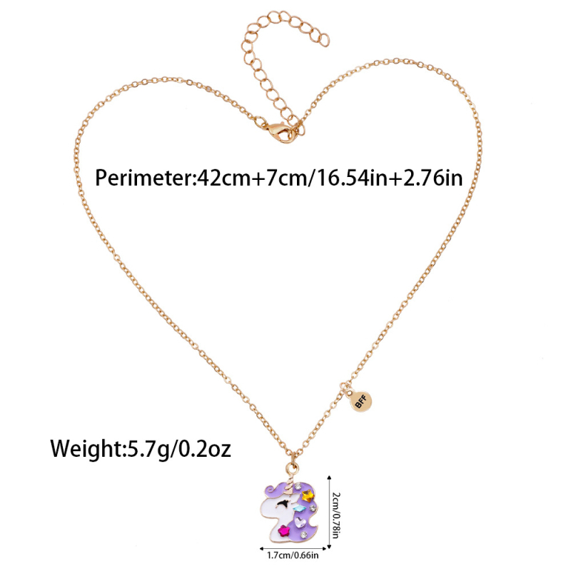 Ogrlica od legure, oblik jednorog-pegaz, tehnika kapanja ulja, standardni lanac, težina 5,7 g