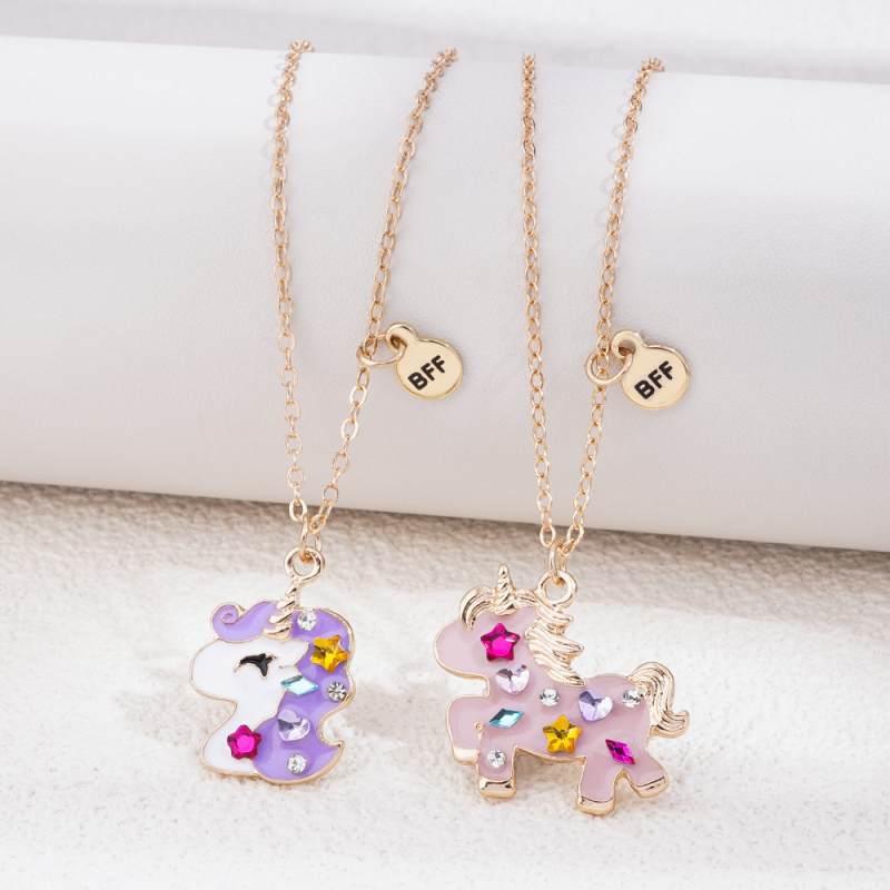 Ogrlica od legure, oblik jednorog-pegaz, tehnika kapanja ulja, standardni lanac, težina 5,7 g