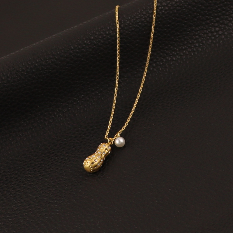 Mogyoró alakú fülbevaló és nyaklánc készlet – réz anyagú, medál: ötvözet, kulcscsont- lánc, divatos városi stílus, 2024 tél