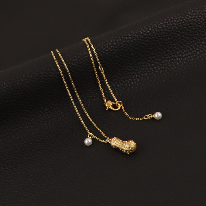 Mogyoró alakú fülbevaló és nyaklánc készlet – réz anyagú, medál: ötvözet, kulcscsont- lánc, divatos városi stílus, 2024 tél