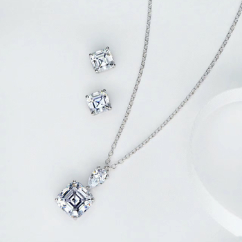 Set de bijuterii: cercei și colier din argint 925, cu pietre, lanț regulat, forme inimă/picătură/clopot