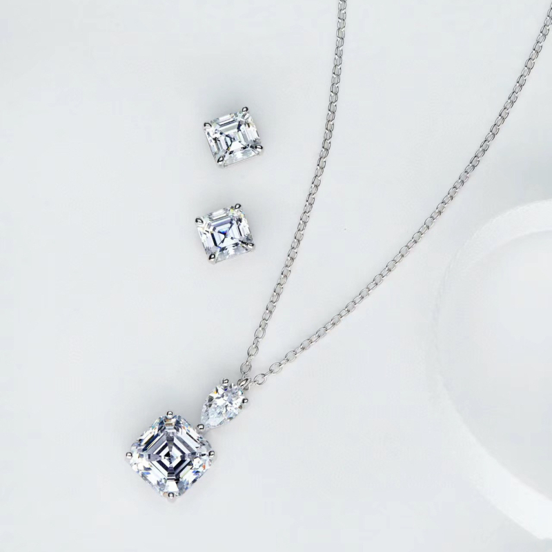 Set de bijuterii: cercei și colier din argint 925, cu pietre, lanț regulat, forme inimă/picătură/clopot