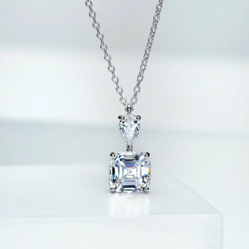 Set de bijuterii: cercei și colier din argint 925, cu pietre, lanț regulat, forme inimă/picătură/clopot