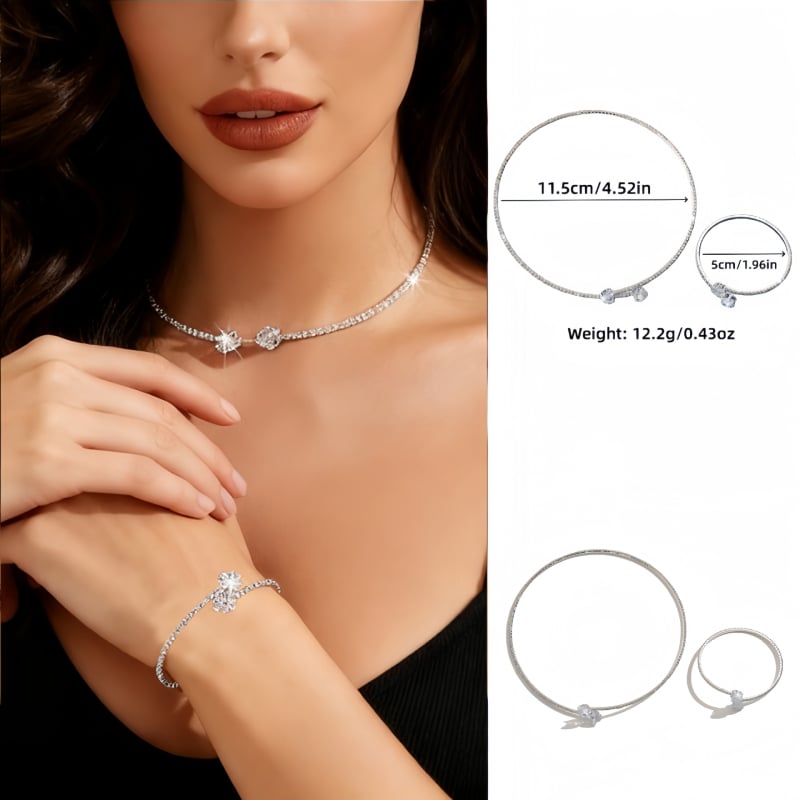 Set nakita od cirkonija: lančić i narukvica s motivima srca/vodene kapljice/zvona, rhinestones, za žene, proljeće 2025