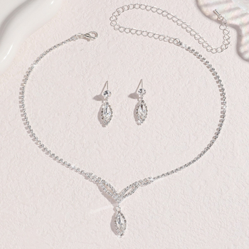 Trodijelni set ogrlice i naušnica s kristalima, romb dizajn, višeslojna lanac Grab, duljina 51–60 cm, privjesak od kristala