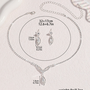Trodijelni set ogrlice i naušnica s kristalima, romb dizajn, višeslojna lanac Grab, duljina 51–60 cm, privjesak od kristala