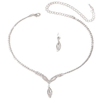 Trodijelni set ogrlice i naušnica s kristalima, romb dizajn, višeslojna lanac Grab, duljina 51–60 cm, privjesak od kristala