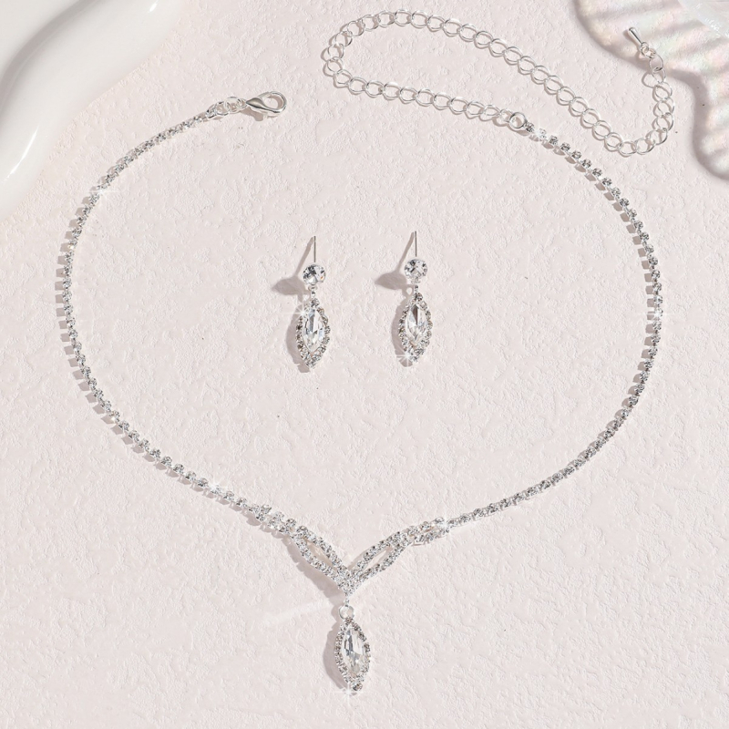 Trodijelni set ogrlice i naušnica s kristalima, romb dizajn, višeslojna lanac Grab, duljina 51–60 cm, privjesak od kristala