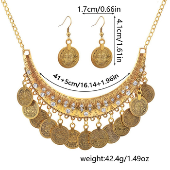 Set de bijuterii: cercei și colier în stil palat, lanț cu valuri, pandant din aliaj, modele inimă/picătură de apă/clopot