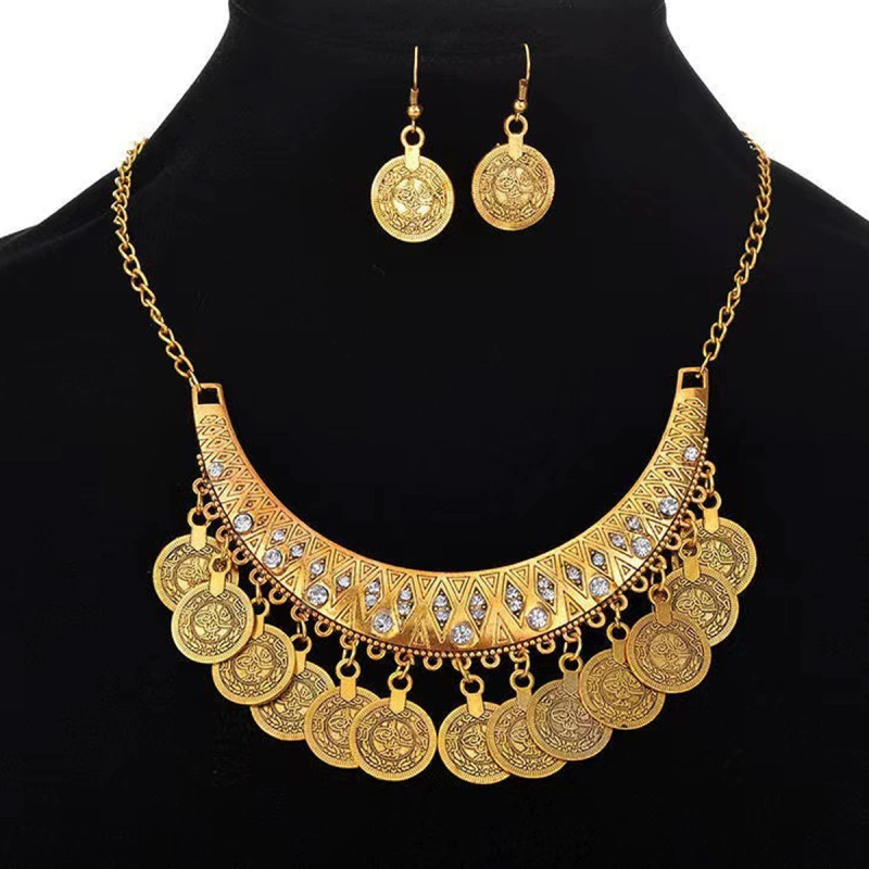 Set de bijuterii: cercei și colier în stil palat, lanț cu valuri, pandant din aliaj, modele inimă/picătură de apă/clopot