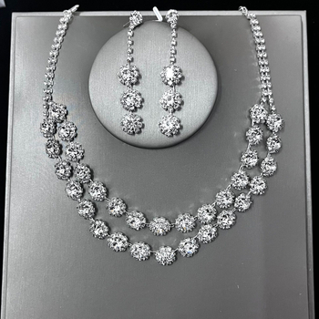 Set cercei și colier cu strasuri - electroplată, lanț normal, model: stele/soare și lună/nori/univers, pentru femei