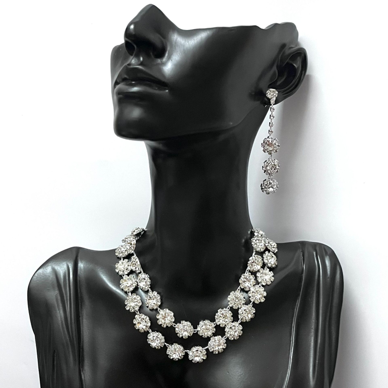 Set cercei și colier cu strasuri - electroplată, lanț normal, model: stele/soare și lună/nori/univers, pentru femei