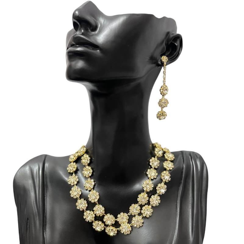 Set cercei și colier cu strasuri - electroplată, lanț normal, model: stele/soare și lună/nori/univers, pentru femei