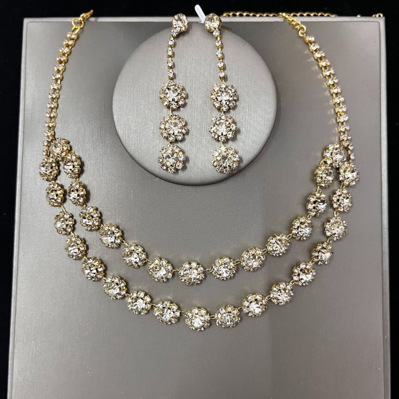 Set cercei și colier cu strasuri - electroplată, lanț normal, model: stele/soare și lună/nori/univers, pentru femei