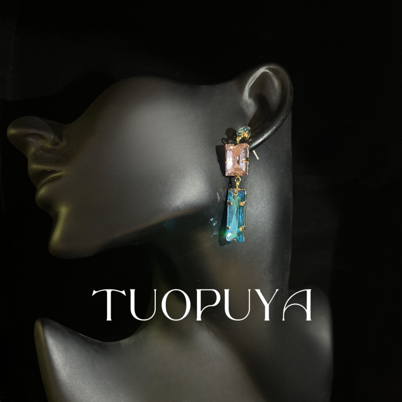 Set cercei și colier cu încrustație de cupru și mărgele de sticlă, pandant geometric, lanț standard – bijuterii feminine, stil ușor lux, de la Topya