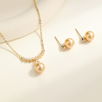 Set cercei și colier cu perle artificiale, lanț O, pandantiv din oțel de titan, placare electroplată, stil lux lejer