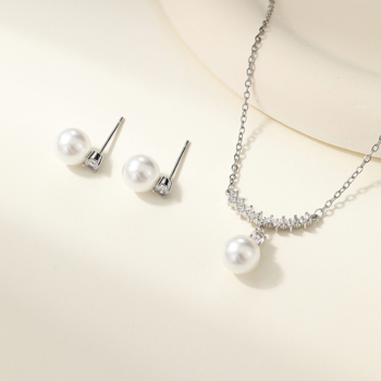 Set cercei și colier cu perle artificiale, lanț O, pandantiv din oțel de titan, placare electroplată, stil lux lejer