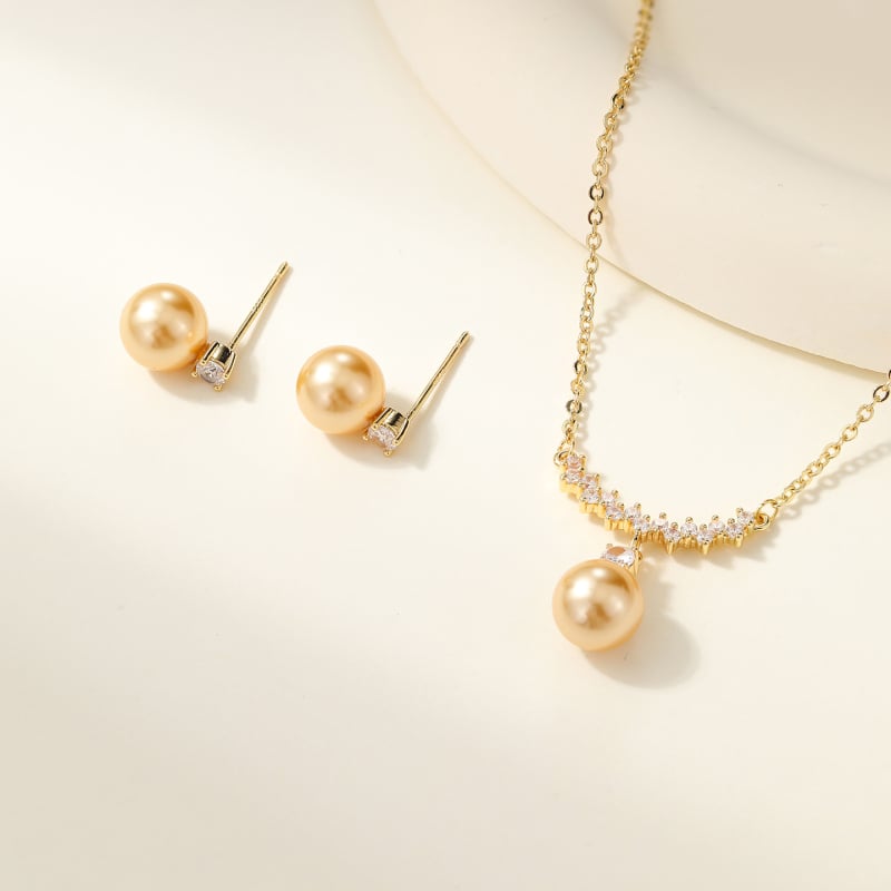 Set cercei și colier cu perle artificiale, lanț O, pandantiv din oțel de titan, placare electroplată, stil lux lejer
