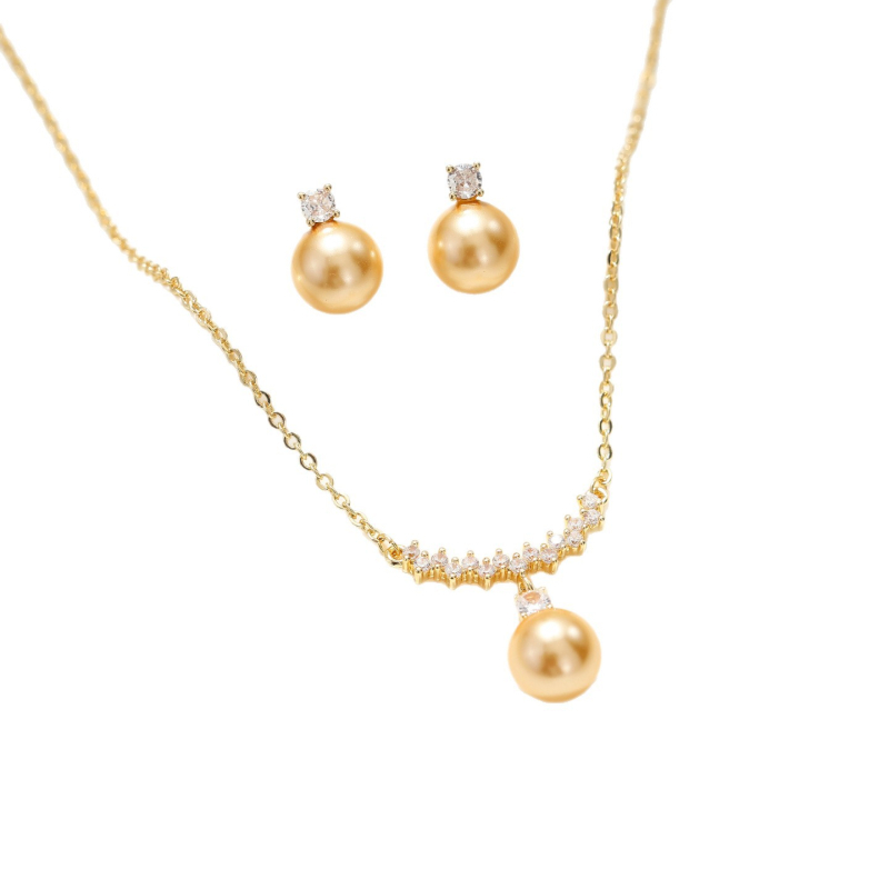 Set cercei și colier cu perle artificiale, lanț O, pandantiv din oțel de titan, placare electroplată, stil lux lejer