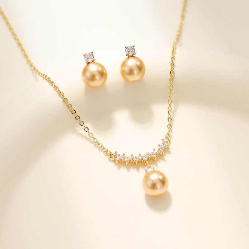 Set cercei și colier cu perle artificiale, lanț O, pandantiv din oțel de titan, placare electroplată, stil lux lejer