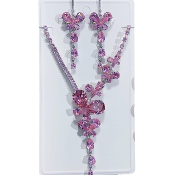 Nyaklánc és fülbevaló készlet: mesterséges kristály, medál ezüst 925, kulcscsont lánc, súly 40 g