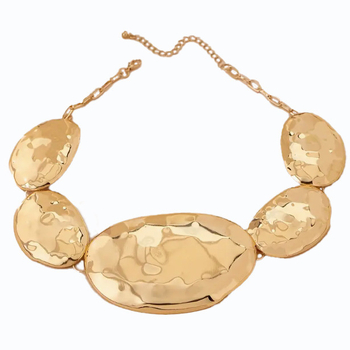 Željezni set nakita – elektoplatisani naušnice i ogrlica s nepravilnim ovalnim metalnim geometrijskim uzorkom, lanac u obliku slova O, privjesak od legure