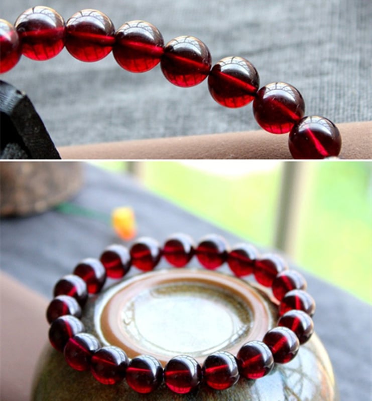 Φυσικό βραχιόλι από Mozambique γκαρνέτ, 108 σφαιρικές χάντρες, λεία επιφάνεια, γυναικείο στυλ