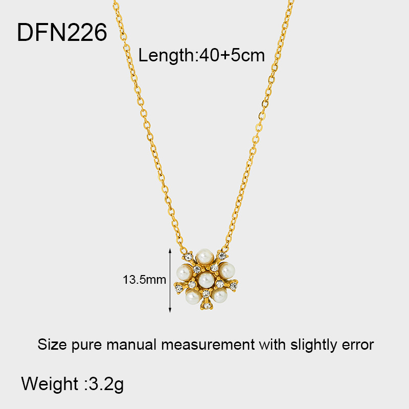 Set naušnica i ogrlica s cvjetnim dizajnom od nehrđajućeg čelika, rhinestones i perle, O- lanac, elektroplatiranje, 3.2 g