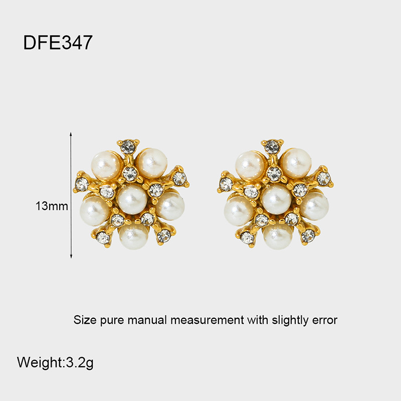 Set naušnica i ogrlica s cvjetnim dizajnom od nehrđajućeg čelika, rhinestones i perle, O- lanac, elektroplatiranje, 3.2 g