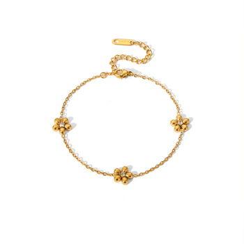 Set colier și brățară din oțel inoxidabil, design floare cu Rhinestone, lanț încrucișat