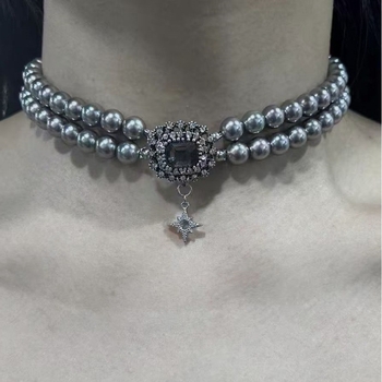 Ogrlica s imitacijskim perlama, višeslojni lanac ključne kosti, privjesak od legure, elektroplatiranje, kapljasti oblik