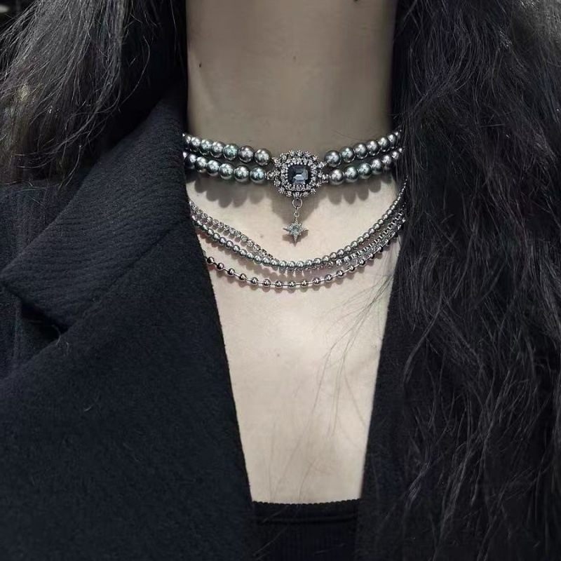 Ogrlica s imitacijskim perlama, višeslojni lanac ključne kosti, privjesak od legure, elektroplatiranje, kapljasti oblik