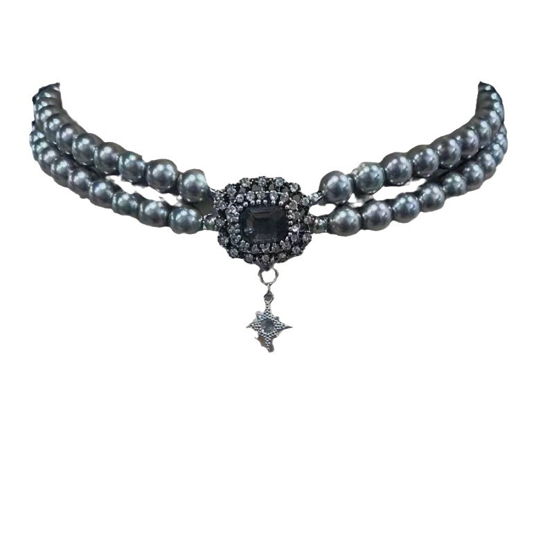 Ogrlica s imitacijskim perlama, višeslojni lanac ključne kosti, privjesak od legure, elektroplatiranje, kapljasti oblik