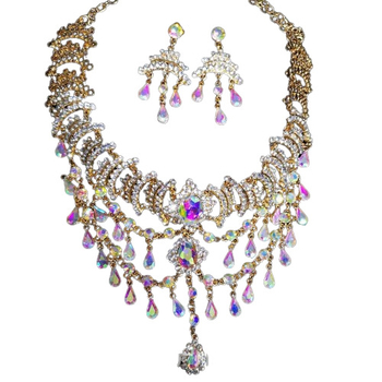 Huahong set ogrlice od legure s resicama i rhinestones, vintage prevelike naušnice, običan lanac, privjesak od legure, uzorak: Ljubav / kap vode / zvono
