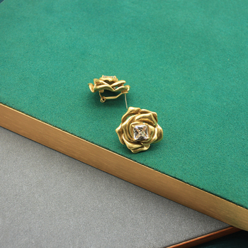 Set de bijuterii: floare 3D cu inlay-uri pătrate din cupru, electroplatat