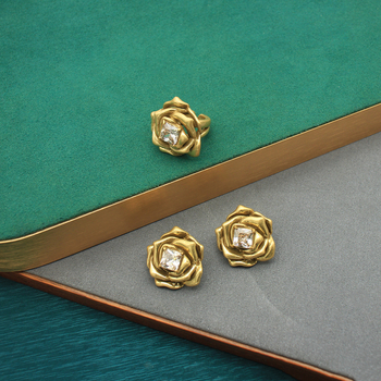 Set de bijuterii: floare 3D cu inlay-uri pătrate din cupru, electroplatat