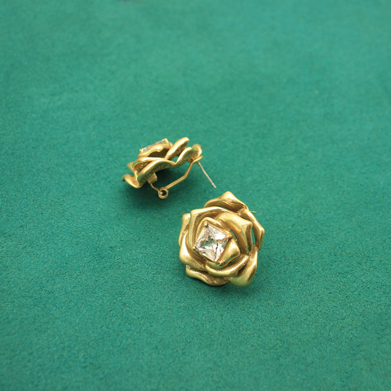 Set de bijuterii: floare 3D cu inlay-uri pătrate din cupru, electroplatat