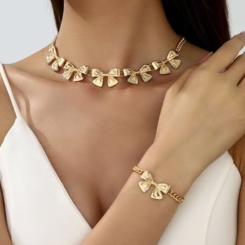 Set metalic pentru femei cu model butterfly/dragonfly/insect — colier, cercei și accesoriu de mână, electroplacare