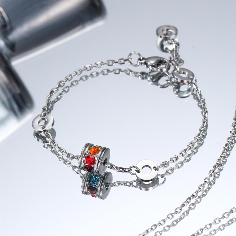 Set ogrlice i narukvice od titan čelika s dijamantnom obradom, O-oblika lanaca, privjesak od titan čelika, unisex, nišni osobni trend