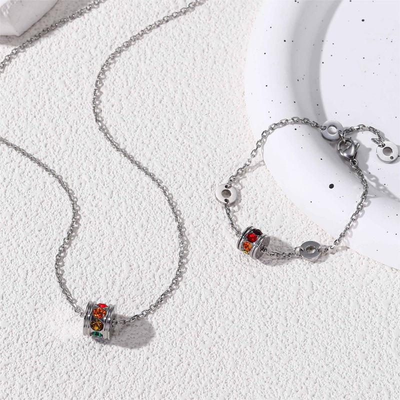 Set ogrlice i narukvice od titan čelika s dijamantnom obradom, O-oblika lanaca, privjesak od titan čelika, unisex, nišni osobni trend