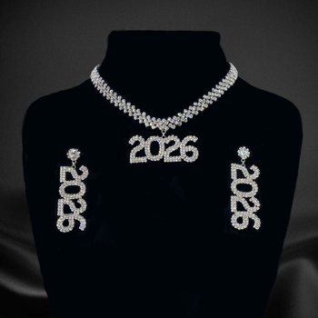 Bakreni set naušnica i ogrlice s kubanskim lančićem, rhinestone privjesci, elektroplatiranje