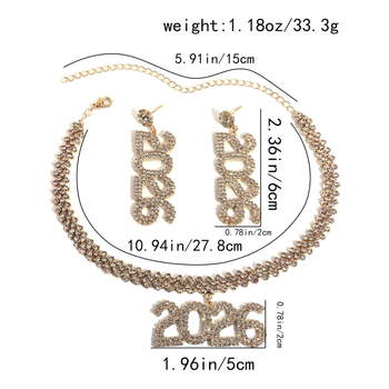 Bakreni set naušnica i ogrlice s kubanskim lančićem, rhinestone privjesci, elektroplatiranje