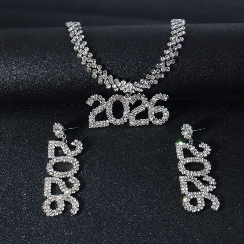 Bakreni set naušnica i ogrlice s kubanskim lančićem, rhinestone privjesci, elektroplatiranje