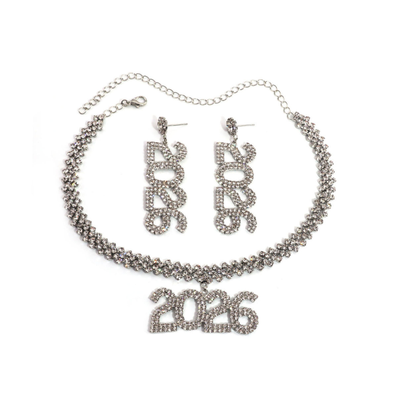 Bakreni set naušnica i ogrlice s kubanskim lančićem, rhinestone privjesci, elektroplatiranje