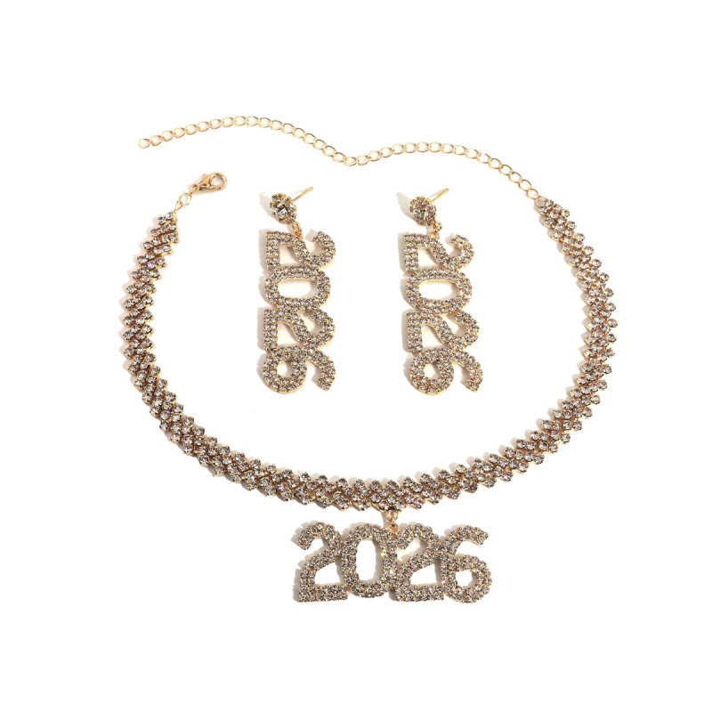 Bakreni set naušnica i ogrlice s kubanskim lančićem, rhinestone privjesci, elektroplatiranje