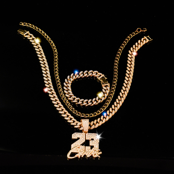 Set ogrlice i narukvice s kubanskim lančićem, legura, elektro-poliranje, rhinestones, stacking hip-hop stil