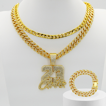 Set ogrlice i narukvice s kubanskim lančićem, legura, elektro-poliranje, rhinestones, stacking hip-hop stil