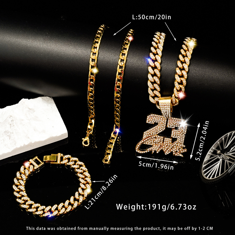 Set ogrlice i narukvice s kubanskim lančićem, legura, elektro-poliranje, rhinestones, stacking hip-hop stil